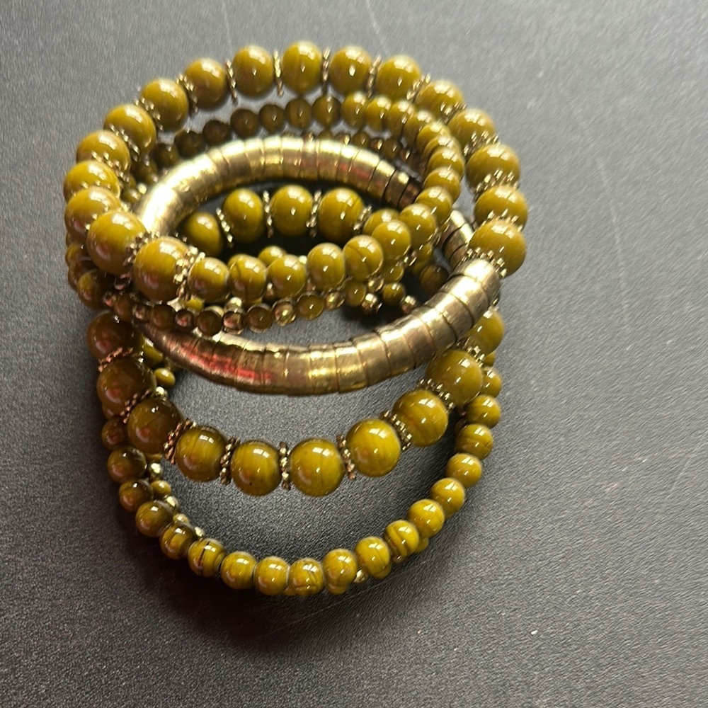 Olive green and gold wired bracelet